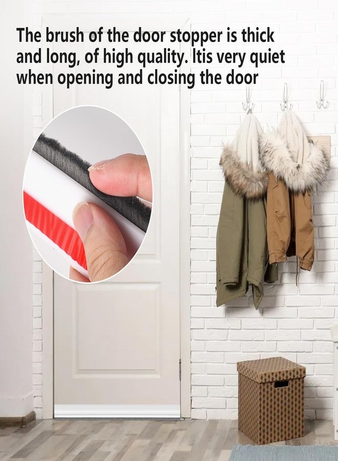 Funnytek Door Sweep Brush for Bottom of Door, 39'' Self Adhesive Silicone Under Door Draft Stopper Brush Soundproof Door Gap Filler Bottom Seal for Exterior & Interior Doors Dust Blocker Noise Stopper (White) - Image 2